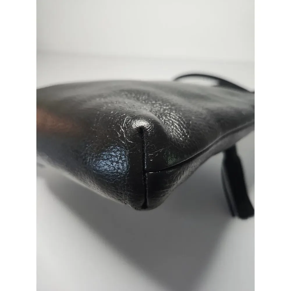 Kate Spade Crossbody Bag Black Leather Gold Tassel Minimalist Pebbled